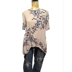 Annabelle Floral Tunic Top - Cream and Blue